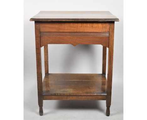 A Late 19th Century Oak Work Table with Hinged Top and Two Plank Stretcher Shelf, 60cm wide 