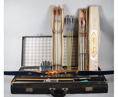 A Swedish Falcon 64" Bow Together with a Vintage Case Containing Large Quantity of Arrows 