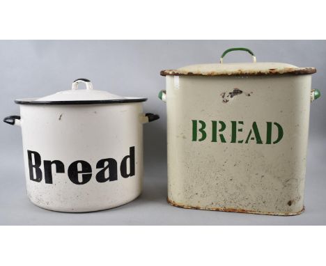 Two Vintage Enamelled Bread Bins 