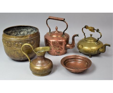 A Collection of Various Copper and Brassware to comprise Late 19th Century Copper Kettle with Acorn Finial, Brass Example wit