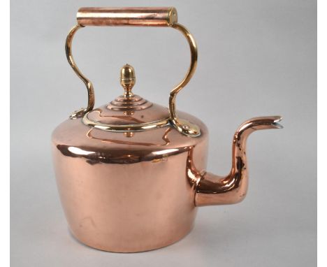 A Large Copper Kettle with Acorn Finial, 30cm high 