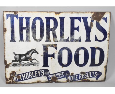 A Vintage Enamel Sign for Thorley's Food, "Try Thorley's for your Horse One Month and Note Results", 81x57cm 