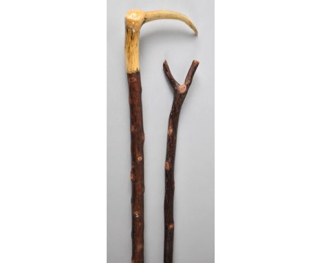 A Vintage Shepherd's Crook and Thumb Stick 