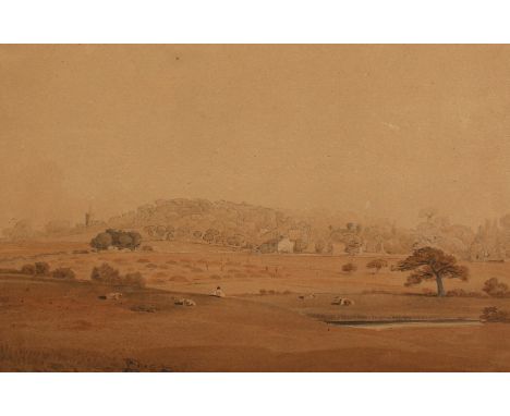 Circle of John Constable (1776-1837) British. Harrow on the Hill, Watercolour, Inscribed Verso, 9" x 13.5", Unframed.