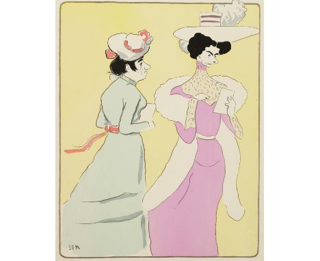 George Goursat 'SEM'. 'Monte Carlo' A Set of Five Single Print Lithographs of Ladies and Gentlemen, in original folio folder,