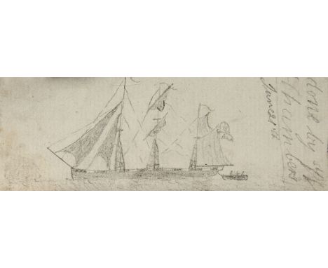 Attributed to George Chambers. Study of Sailing Ship - a Scrap, with a Drawing in the Manner of Constable and a Pencil Sketch