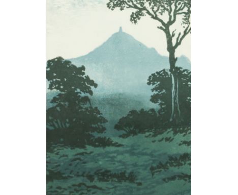 W. Wonall. 'The Tor, Glastonbury', Colour Woodblock, Signed and Inscribed in Pencil, 8" x 6", and a Japanese Woodblock Print 