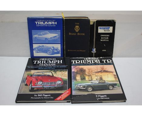 Automotive books, to include Triumph Herald owners repair manual, the history of Triumph sports cars, original Triumph TR, or