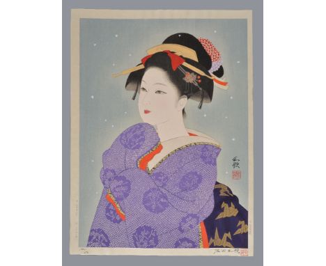 Ishida Waka (b.1922): Two Japanese Woodblock Prints, entitled Hatsuyuki (First Snow) and Shunshu (Spring Sentiment), publishe