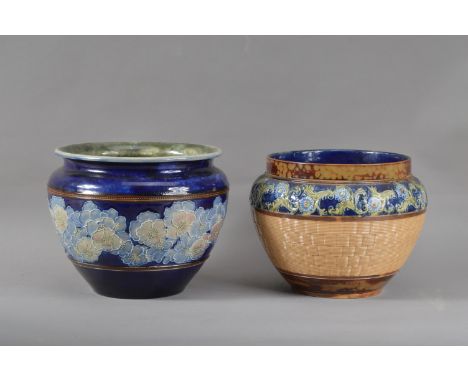 A Doulton Lambeth stoneware planter/jardiniere, by Emily Partington, together with a Royal Doulton stoneware planter, numbere