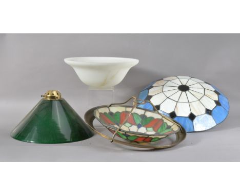 Two 20th century Tiffany style light shades, both circular, one with a metal bracket, 36cm &amp; 38cm diameter, together with