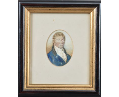 An early 19th century portrait miniature of a man, by repute of Captain Fasham Nairn, watercolour on paper, some repaired dam