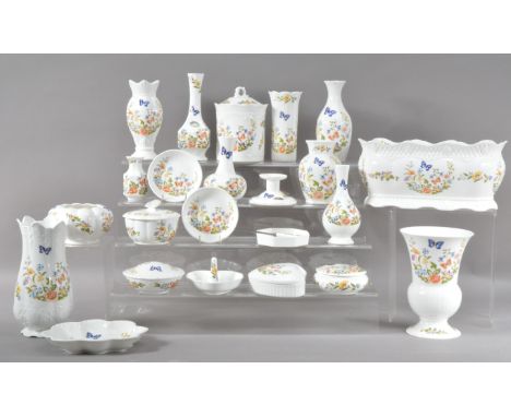 A large collection of Aynsley Cottage garden pattern bone china items, including a large planter 28cm in length, vases of dif