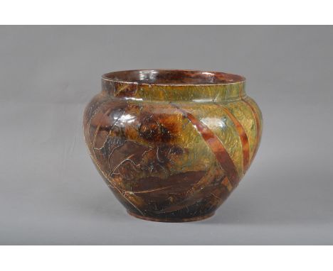 A Doulton Lambeth stoneware planter / jardiniere, by Fanny Sayers and assisted by Eliza Simmance with a floral design on a da