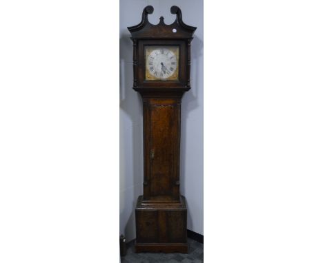 A late 18th century and later oak cased longcase clock, 30-hour movement by Joyce Ruthin, silvered circular dial with Roman n