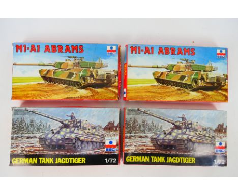 ESCI - Tanks. A selection of Four WWII Tank Military Vehicle Model kits - 1:72 Scale. #8014 German Tank Jagdtiger x 2. #8072 