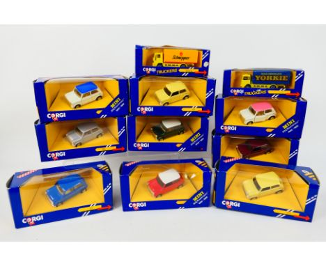 Corgi - 11 boxed Corgi diecast vehicles in different scales predominately minis. Lot includes 330/5 30th Anniversary Mini 'Ra