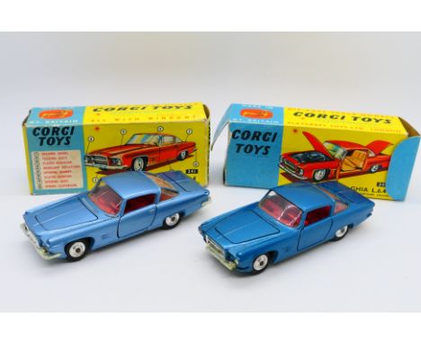 Corgi - 2 x boxed Ghia L6.4 Coupe models, one light blue, one mid blue. # 241. Both models show signs of use and have damage 