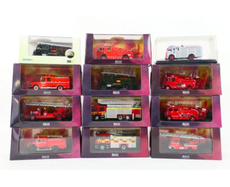 Atlas - Oxford - 12 x boxed Fire Engines in 1:76 scale including Dennis F106, Mercedes Benz L319, Bedford RLHZ Green Goddess,