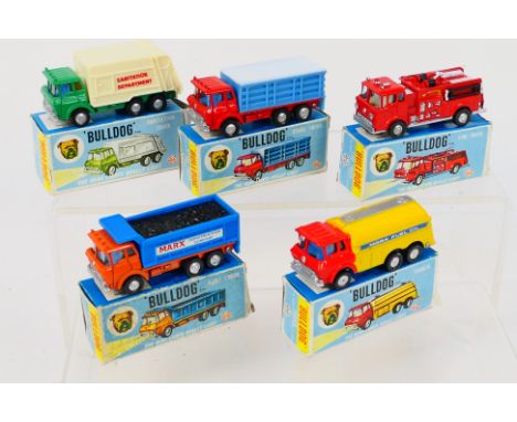 Marx - A group of five boxed Marx 'Bulldog' commercial vehicles. Lot includes Fire Truck; Tanker; Sanitation Truck and simila