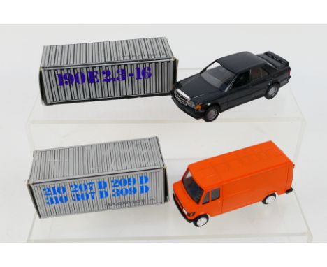 NZG - Conrad - Two boxed Mercedes diecast vehicles. Lot includes an NZG 1:35 scale #254 Mercedes 190E; with a Conrad 1:50 sca