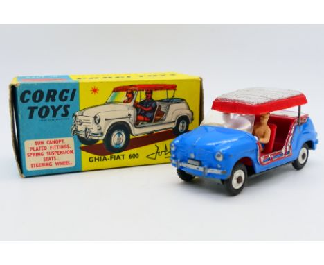 Corgi - A boxed Ghia-Fiat 600 Jolly beach car in light blue # 240. The model shows some signs of age and use and the windscre