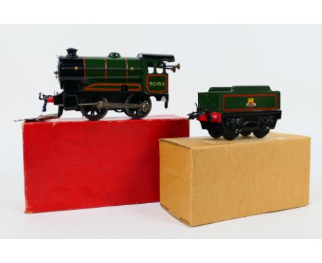 Hornby - A boxed O gauge Type 51 clockwork 0-4-0 steam locomotive number with tender 50153. # 501. The model appears in Near 