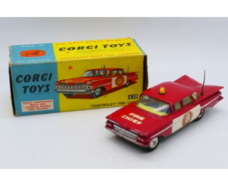 Corgi - A Chevrolet Impala Fire Chief car # 439. The model shows some signs of use and appears in Good condition overall. The