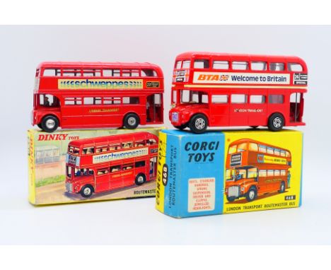 Dinky Toys - Corgi Toys - Two boxed diecast Routemaster buses. Lot includes a boxed Dinky Toys #289 Routemaster Bus - in red 