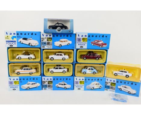 Corgi Vanguards - Oxford - 8 x Police cars in 1:43 scale including MG Magnette # MGZ003, Rover 3500 P6 # VA06510, Wolseley 18