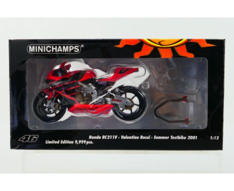 Minichamps - A boxed 1:12 scale Valentino Rossi Collection limited edition Honda RC211V 2001 Summer testbike # 122017946. The