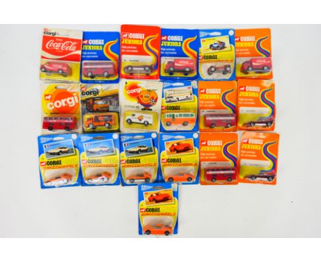 Corgi Juniors - 19 carded Corgi Junior diecast model vehicles. Lot includes Corgi Juniors #10 Ford GT70; #74 Bertone Barchett