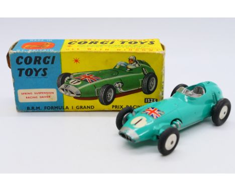Corgi - A B.R.M. Formula 1 Grand Prix racing car in light green # 152S. The cars shows signs of use and appears in Fair to Go
