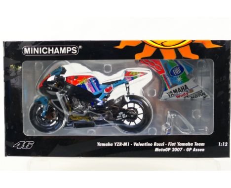 Minichamps - A boxed 1:12 scale Valentino Rossi Collection Yamaha YZR-M1 2007 Assen GP bike # 122073096. The model appears Mi