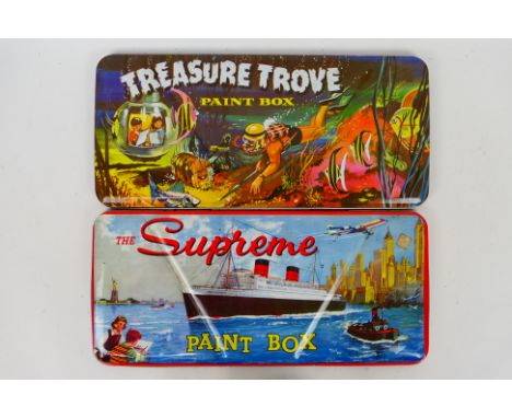 LL Product London - Vintage Paint Tins / Pallets. A selection of Two vintage 1960's era, lithographed water colour tin paint 
