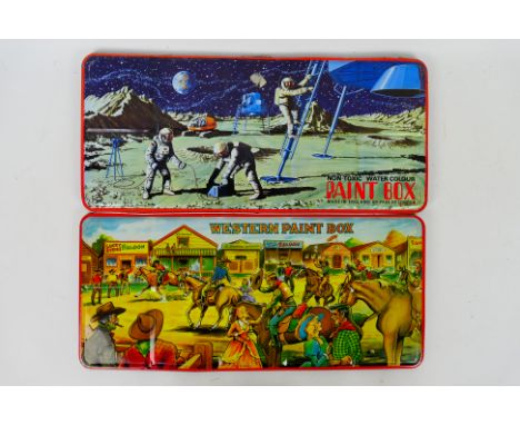 Page London - Vintage Paint Tins / Pallets. A selection of Two vintage /70's era, lithographed water colour tin paint sets ap