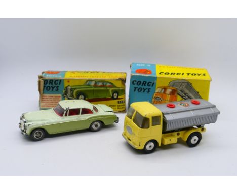 Corgi - 2 x models, a Bentley Continental Sports in Green # 224 and an ERF cement tipper truck in yellow # 460. They show sig