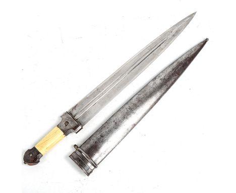 An Antique Russian kindjal dagger, fluted double-edged blade with ivory grip, blade length 39cm, overall length 53cm 