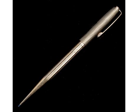 A Vintage 9ct gold Yard-O-Led propelling pencil, engine turned decoration, by E Baker & Son, hallmarks Birmingham 1958, lengt