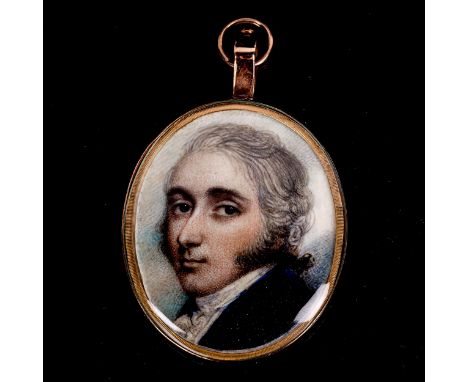 Attributed to Andrew Plimer (1763 - 1837), miniature painted portrait on ivory of a gentleman wearing a blue coat, unsigned, 