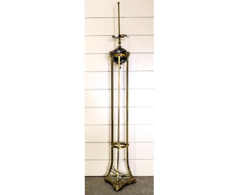 Large Italian gilt metal floor standing lamp with green marble globe and rams head decoration, retailed by Harrods