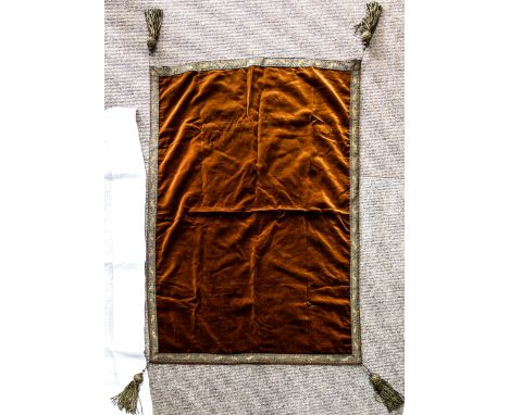 An Edwardian velvet card table cloth with gilt tassels, and an embroidered cloth (2) 
