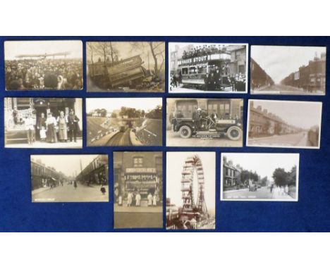 Postcards, Topographical, better RP selection, inc. plane in fields Gomersal October 1913, Tram smash Bradley, French shop Fr