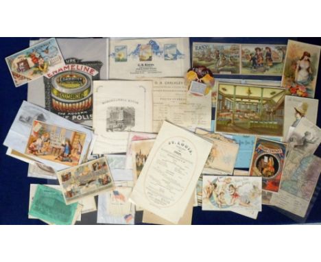 Ephemera, USA, a collection of 60+ pre 1900 American items to include a ticket for the Harvard University School of Practical
