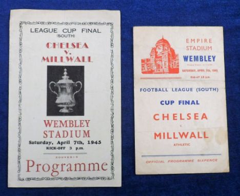 Football programmes, Chelsea v Millwall, Football League Cup (South) Final 7 April 1945 at Wembley (some creases &amp; light 