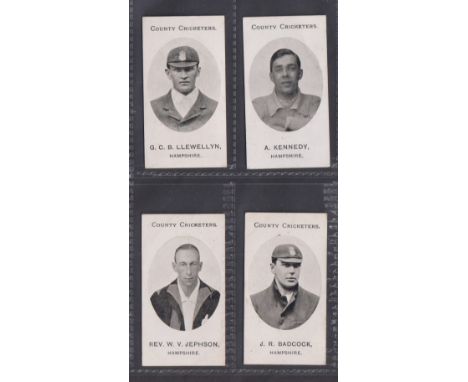 Cigarette cards, Taddy, County Cricketers, Hampshire, 4 cards, G C B Llewellyn, A Kennedy, Rev. W V Jephson, &amp; J R Badcoc