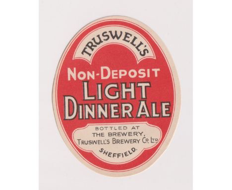 Beer label, Truswell's, Sheffield, Light Dinner Ale, (Non-Deposit) vertical oval label, approx 83mm high (vg) (1)