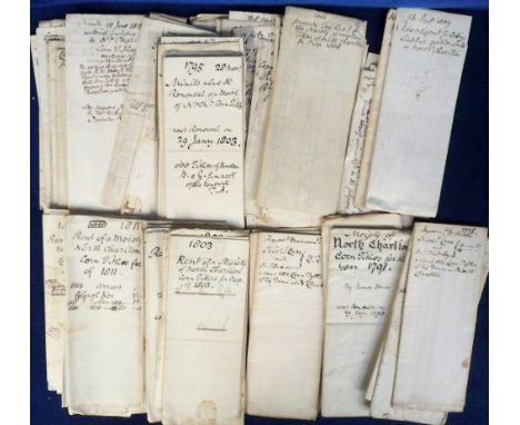 Documents, North Charlton, Northumberland, 100+ small manuscript documents concerning the North Charlton tithes (payable by a