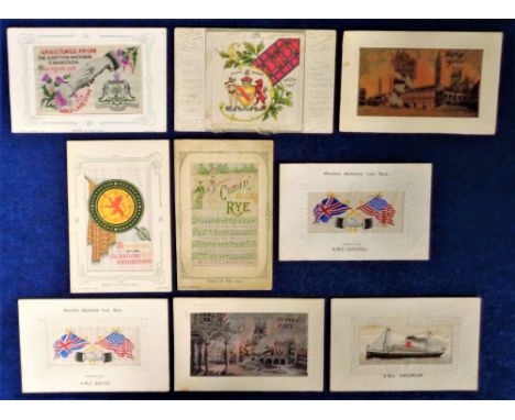 Postcards, Silks, a collection of 9 woven silk cards inc. Scottish National Exhibition Glasgow 1911 (2 different) published b