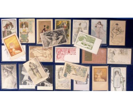 Postcards, Glamour, inc. Art Nouveau, Collection Lotus Alba, M. Begond, Von Acker, Debut, early Queen Wilhelmina, some UB (gd